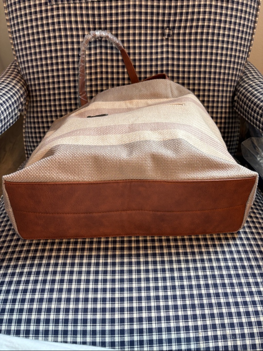 Wrangler Beige and Brown Striped Canvas Tote - Picture 5 of 8